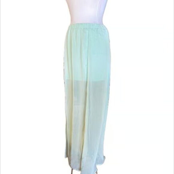 Express Light Green Sheer Overlay Over Maxi Skirt Elastic Waist Slit Medium - Picture 1 of 5